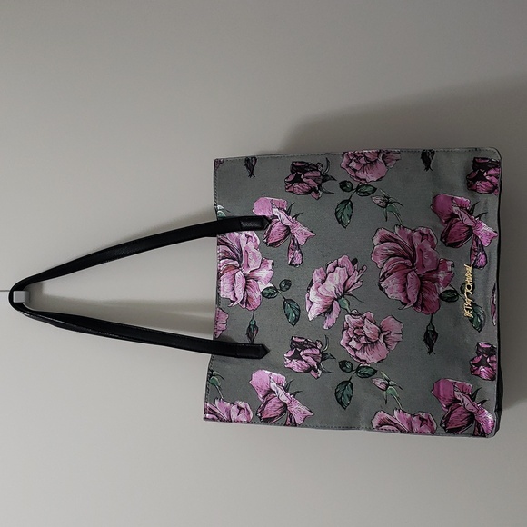 Fabulous Betsey Johnson Big Bow Denim Rose Print Shoulder Straps Tote - Picture 5 of 15